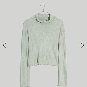 Madewell Ribbed Long Sleeve Turtleneck Crop Top in Frosted Sage